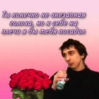 💐 Ты конечно не внезапная голова, но к себе на плечи я бы тебя посадил đàn ông, hoa, nga, lãng mạn, tình yêu telegram sticker