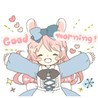 🌤 Good morning! доброе утро, милый, аниме девушка, заячьи ушки, приветствие, каваий telegram sticker