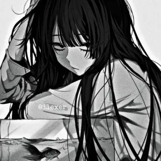 ▪️ @ilexer anime, girl, fish, black and white, sad, depressed telegram sticker
