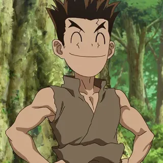 🧐 Taiju Oki Dr. Stone Taiju Oki, Dr. Stone, personaje de anime, sonriendo, dibujo animado telegram sticker