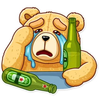😭 beruang, sedih, menangis, bir, alkohol, minum, emosional, air mata telegram sticker