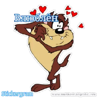 😍 Taz Влюблён Tasmanischer Teufel, Cartoon, Liebe, Herzen, Sticker, Animiert telegram sticker