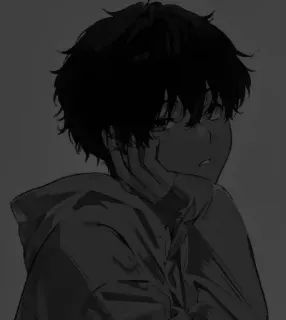 🖤 Anime, Chłopak, Bluza z kapturem, Monochromatyczny, Portret telegram sticker