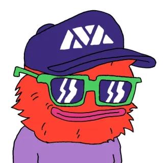👲 kreskówka, postać, okulary przeciwsłoneczne, kapelusz, czerwony, fioletowy, zielony telegram sticker