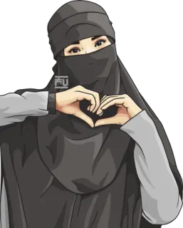 😍 女性, ヒジャブ, イスラム教徒, イスラム教, ニカブ, 愛, ハート, 漫画 telegram sticker