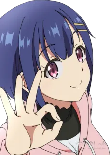 👌 Anime, Personagem, Garota, Gesto OK, Desenho animado, Japonês, Rosa telegram sticker