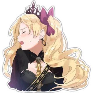 😒 Anime, Personnage, Femme, Cheveux blonds, Couronne, Ruban, Illustration, Dessin animé telegram sticker