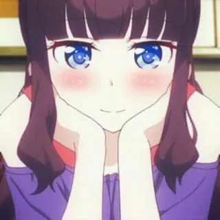 🕸 Anime, Dziewczyna, Słodkie, Kreskówka, Fioletowy, Rumieniec, Uśmiechnięta, Długie włosy telegram sticker