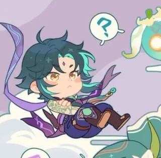 🌟 Xiao Genshin Impact Xiao, Genshin Impact, anime, videogame, chibi, ponto de interrogação telegram sticker