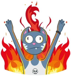 😈 gatto, fuoco, cartone animato, adesivo, teschio, fiamme telegram sticker