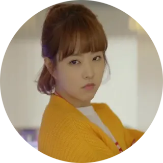 😠 mujer, chica, persona, retrato, coreana, actriz, cárdigan amarillo telegram sticker