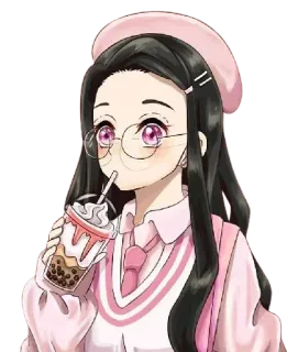 😏 Anime, Fille, Rose, Boba, Thé, Mignon, Kawaii telegram sticker