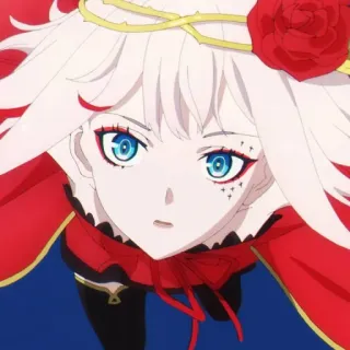 🥀 ragazza anime, rosa rossa, capelli bianchi, occhi blu, personaggio, illustrazione telegram sticker