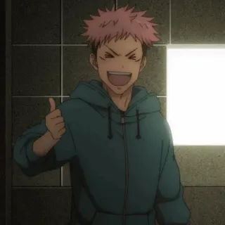 💥 Yuji Itadori Jujutsu Kaisen anime, karakter, jempol ke atas, tersenyum telegram sticker