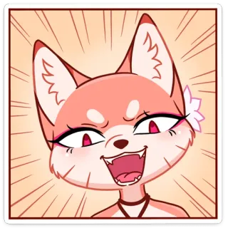 😔 мультфильм, аниме, лиса, улыбается, взволнованный, счастливый telegram sticker