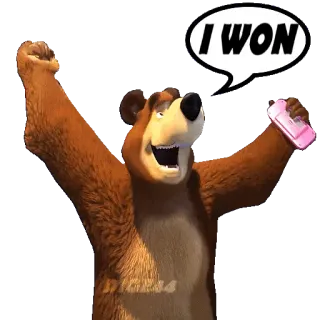 🎖 Bear I WON cartoon, bear, winning, phone whatsapp sticker