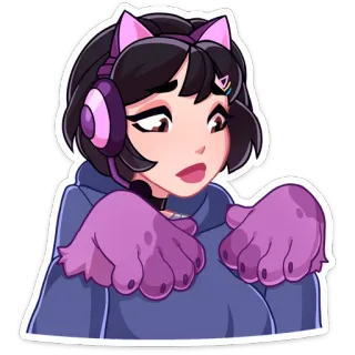 🐾 Anime, Stiker, Karakter, Gadis, Headphone, Telinga kucing, Cakar kucing telegram sticker
