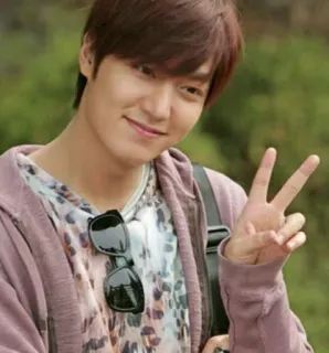 ✌ Lee Min-ho actor, korean, celebrity, peace sign, smile telegram sticker
