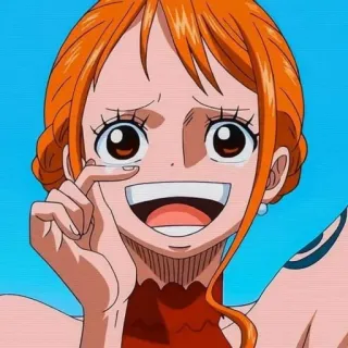 🍊 Nami One Piece 애니메이션, 캐릭터, 여자, 미소, 행복한, 주황색 머리 telegram sticker