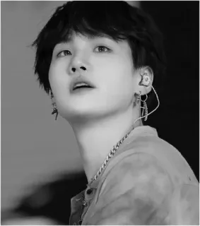 🕊 Suga Suga, BTS, K-pop, zanger, zwart-wit, portret telegram sticker