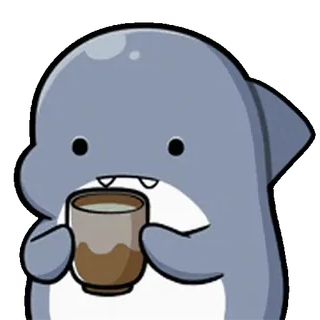 ⭐ shark, tea, cup, cute, cartoon, animal, beverage whatsapp sticker