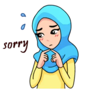 😔 Sorry apology, woman, hijab, sad, cartoon telegram sticker