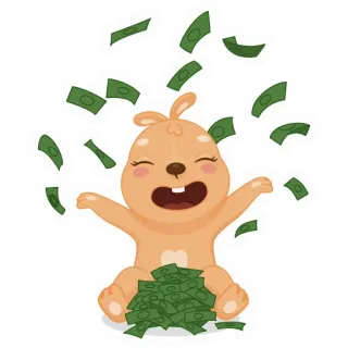 🤑 uang, kelinci, kartun, kekayaan, tunai, sukses, lucu, bahagia telegram sticker