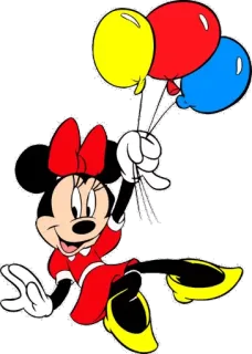🎈 Minnie Mouse Minnie Mouse, Disney, cartone animato, palloncini, rosso, giallo, blu telegram sticker
