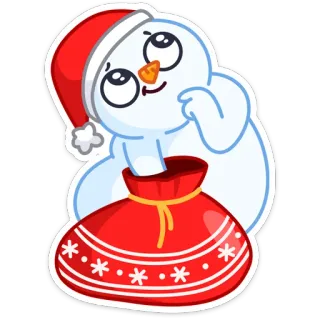 🤔 muñeco de nieve, navidad, invierno, fiesta, nieve, regalo, gorro de Papá Noel, bolsa roja whatsapp sticker