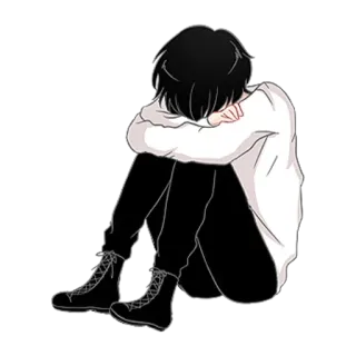 😢 smutny, samotny, zdenerwowany, emo, siedzący, rysunek, postać whatsapp sticker
