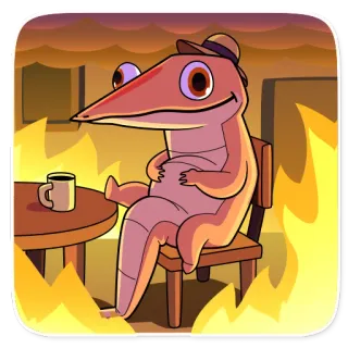 🔥 hagedis, cartoon, antropomorf, vuur, koffie, hoed, zittend telegram sticker