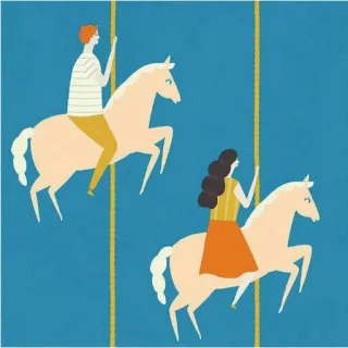 🎠 carousel, horse, riding, couple, fun, fairytale, children, illustration whatsapp sticker