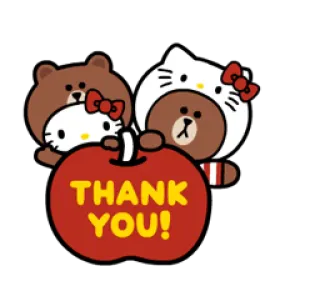 💛 THANK YOU! hello kitty, brown bear, thank you, apple, cute, kawaii, sanrio telegram sticker