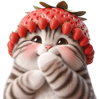 🤭 kat, kitten, schattig, aardbei, dier, huisdier, fruit telegram sticker