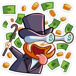 😍 dinheiro, rico, desenho animado, riqueza, dólares, finanças, ganância whatsapp sticker