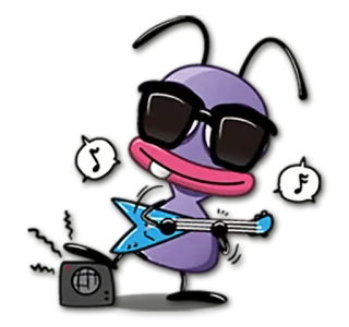 🎸 dibujos animados, música, guitarra, gafas de sol, personaje, divertido telegram sticker