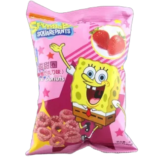 🫥 SpongeBob SquarePants 甜甜圈 SpongeBob, SquarePants, donuts, food, cartoon, snacks, strawberry telegram sticker