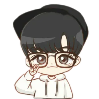 🤓 Q版, 角色, 眼镜, 和平标志, 可爱, 韩流, 卡通, 贴纸 telegram sticker
