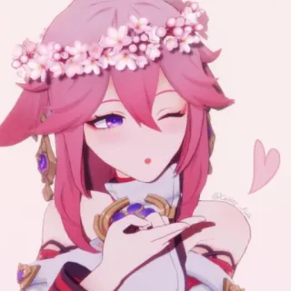 🌸 Yae Miko Genshin Impact аниме, цветы, девушка, Яэ Мико, Genshin Impact, розовые волосы, подмигивание telegram sticker