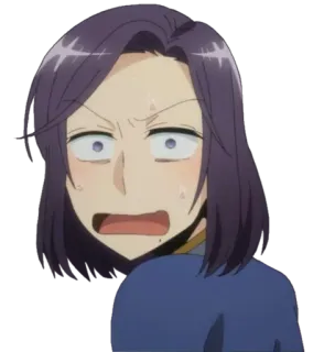 😨 anime, spaventato, preoccupato, manga, cartone animato, capelli viola, espressione telegram sticker
