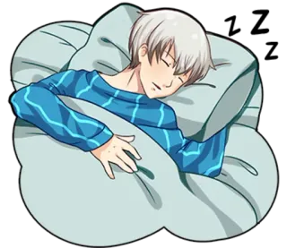 😴 Anime, Menino, Sono, Cobertor, Travesseiro, Deitado whatsapp sticker