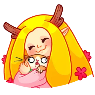 ❤️ carino, gatto, cervo, abbraccio, anime, cartone animato telegram sticker