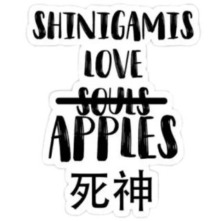 ☠ SHINIGAMIS
LOVE
SOULS
APPLES
死神 Shinigami, Tod, Äpfel, Anime, Manga, Japanisch telegram sticker