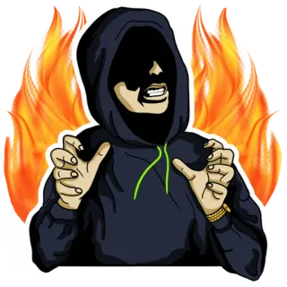 🤬 sudadera con capucha, oscuro, llamas, personaje, dibujos animados, ilustración telegram sticker