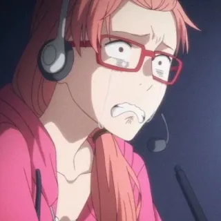 🌟 anime, crying, sad, girl, glasses, emotional telegram sticker