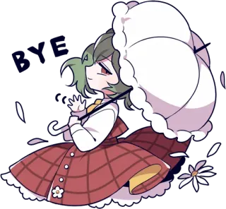 👋 BYE anime girl, umbrella, wave, dress, flower, bye telegram sticker