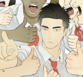 👍 @SwallowZireael Pulgar arriba, Anime, Uniforme escolar, Hombre, Retrato telegram sticker