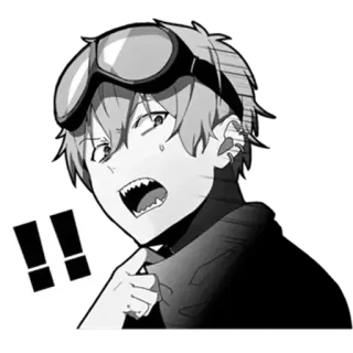 ❗️ アニメ, マンガ, キャラクター, 表情, ゴーグル, 心配 whatsapp sticker