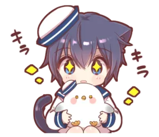 ⛸ キラキラ อนิเมะ, แมว, คาวาอิ, น่ารัก, จิบิ, กะลาสี, ประกาย telegram sticker