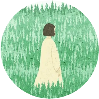 😌 Wald, Frau, Natur, Bäume, Einsamkeit, Friedlich whatsapp sticker